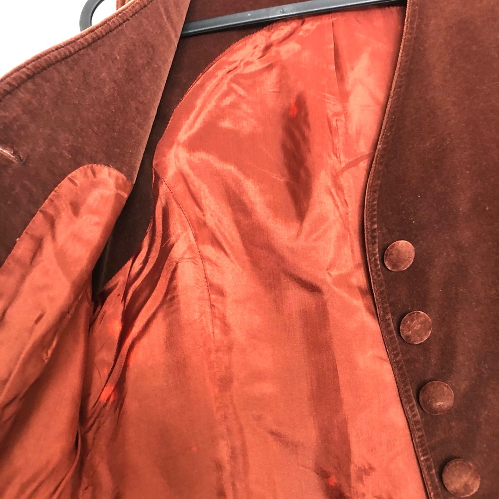 Rust Brown Velvet Sleeveless Button Vest - Picture 6 of 13